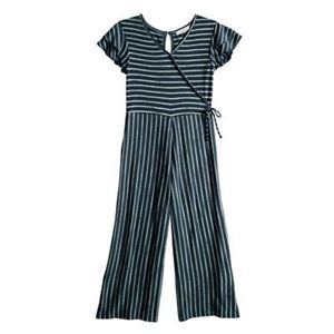 NWT Girls Striped Wrap Front Jumpsuit With Scrunchies (Navy/White) - Knitworks